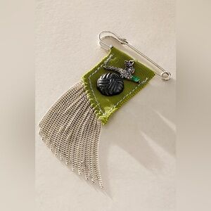 NWT FREE PEOPLE Dutchess Fringe Brooch | Green MSRP $38